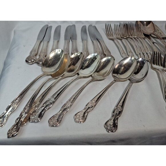 VTG 1950’s WM Rogers Co. Extra Plate Magnolia 53  Piece Silverware & Serving Set - Picture 3 of 12